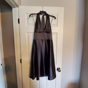 Black Satin Halter Cocktail Dress